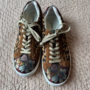 Johnny Was Olivia Sneaker in Calf Hair Leopard Print, Suede, Floral, Sz 8